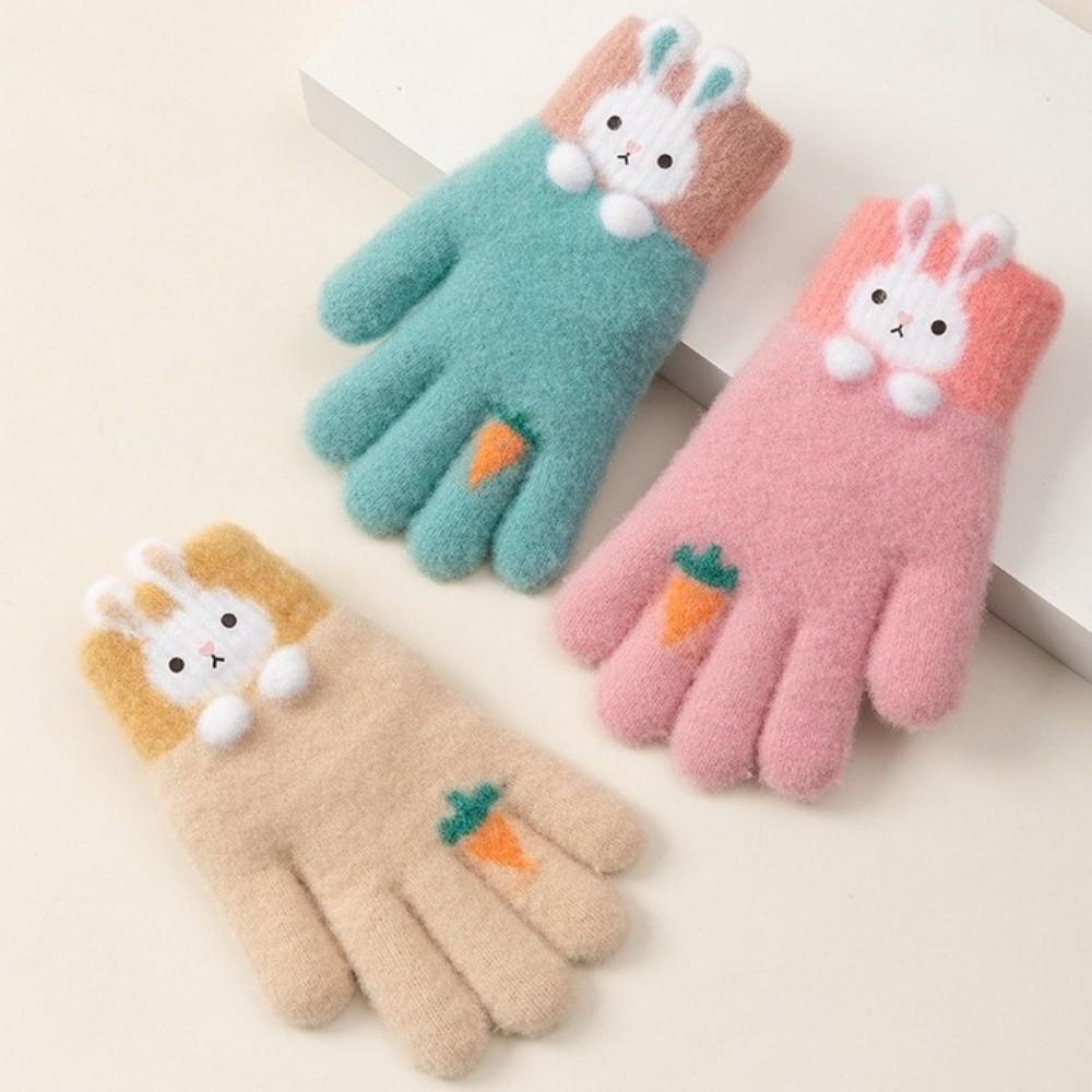 High Elasticity Cartoon Rabbit Gloves Windproof Kids Hand Warmers Knitted Gloves  For Kids