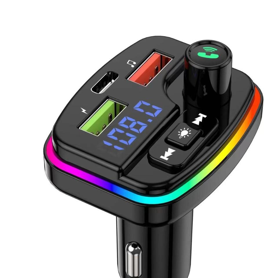 Car MP3 Bluetooth 5.0 FM Transmitter Dual USB 3.1A PD Type-C Fast Charger Colorful Ambient Light Car Accessories Player Kit