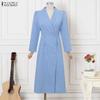 ZANZEA Women Elegant V-Neck Casual Long Sleeve Dress