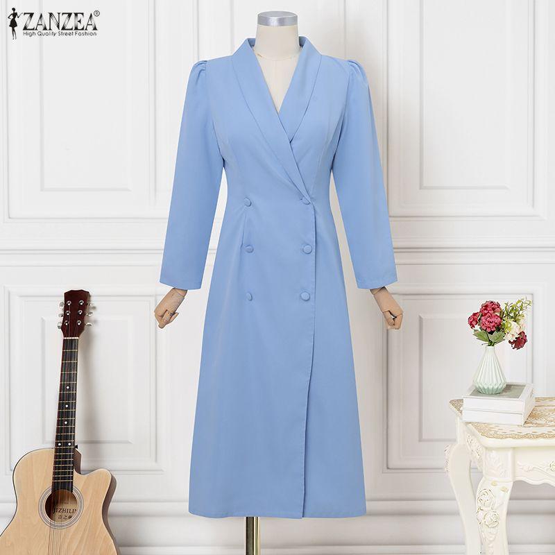ZANZEA Women Elegant V-Neck Casual Long Sleeve Dress