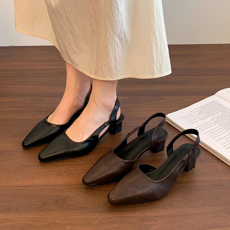 2025 autumn women's sandals, leather women's shoe covers, backless shoes, pointed high heels, simple designer sandals