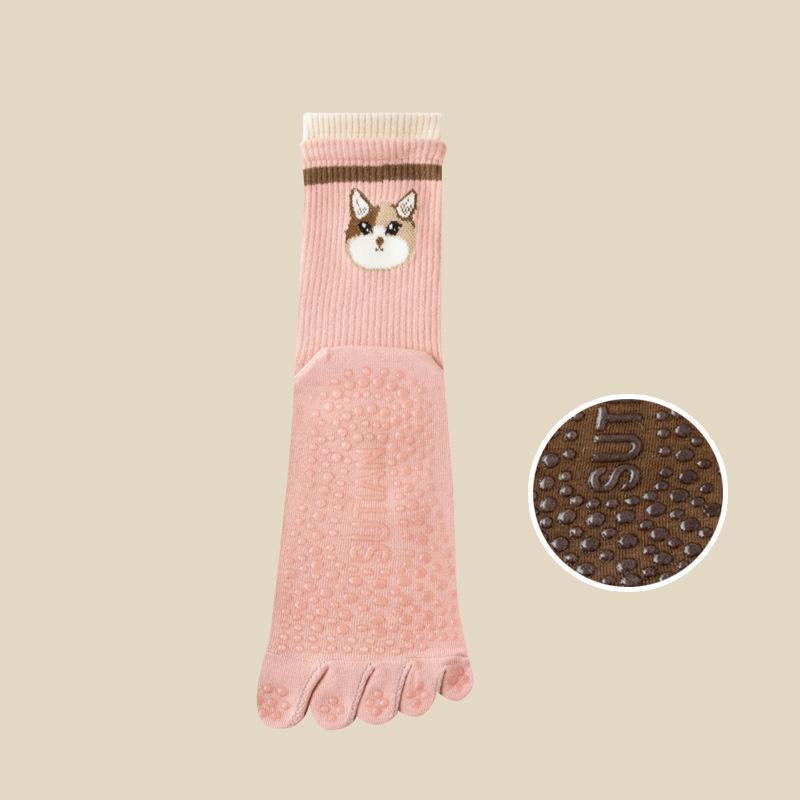 

Женские нескользящие носки для йоги, пилатеса, цветные носки с пятью пальцами, для фитнеса, спортзала, эластичные носки с пятью пальцами розовый