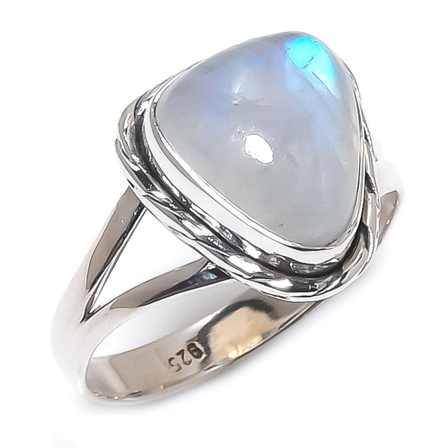 Natural Rainbow Moonstone Gemstone 925 Solid Sterling Silver Gift Ring S.9 Q5H64