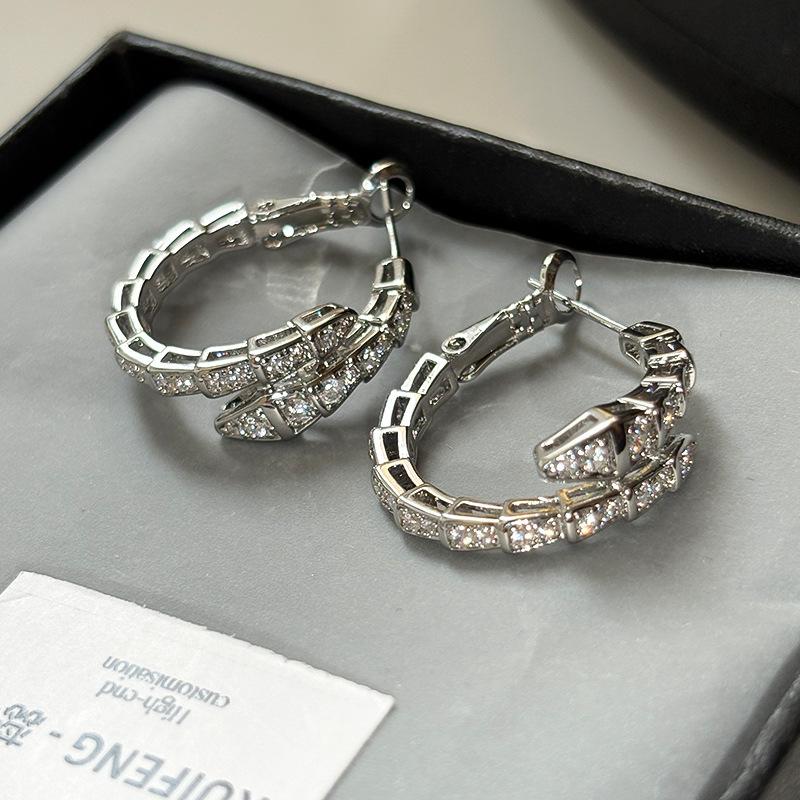 

K white gold electroplated silver with diamonds full of zirconium personalized earrings unique design elastic snake bone ear buckle female tide