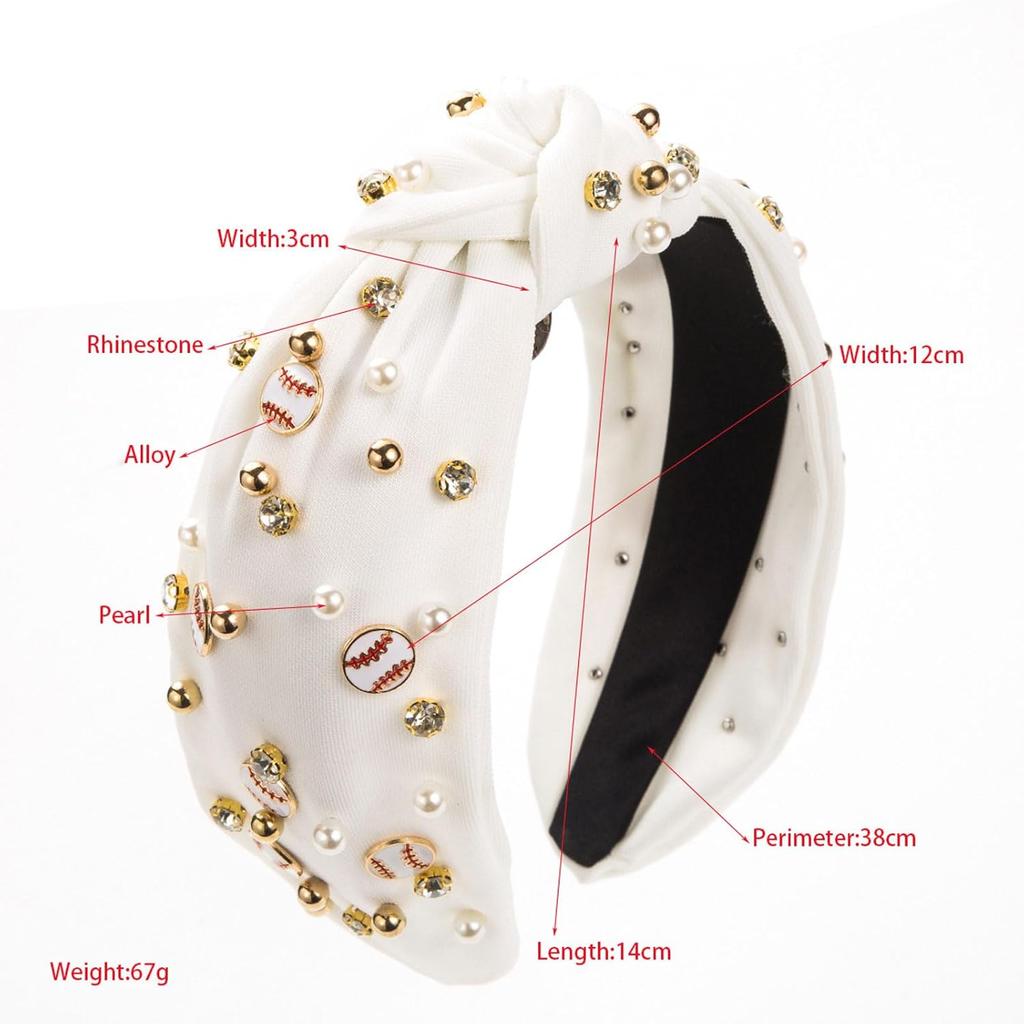 Radiate Elegance with Pearl Embellished Headbands for Women - Women's Fashion Baseball Headband Pearl Rhinestone Jeweled Knotted Headband for Girls