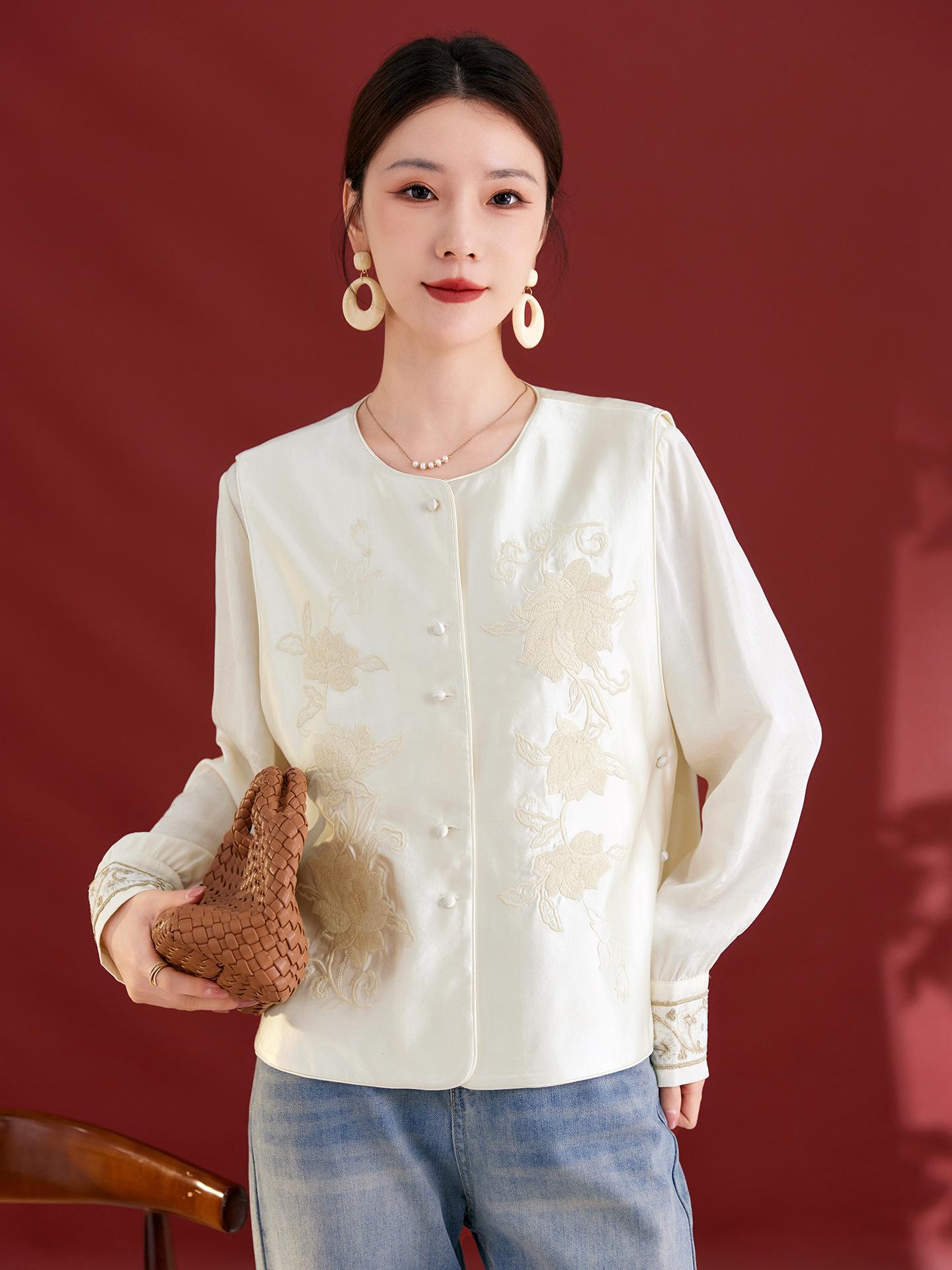 

Женский жилет из шелка, шерсти и атласа-жаккарда на осень 2025 года - Вышивка в национальном стиле высокого класса M белый