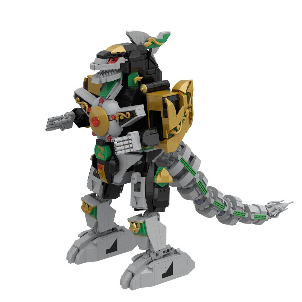 MOC Dragonzord Building Blocks Green Warrior's Dragon Mech Dionosaur Combat Mecha Bricks Toy Adult Gift