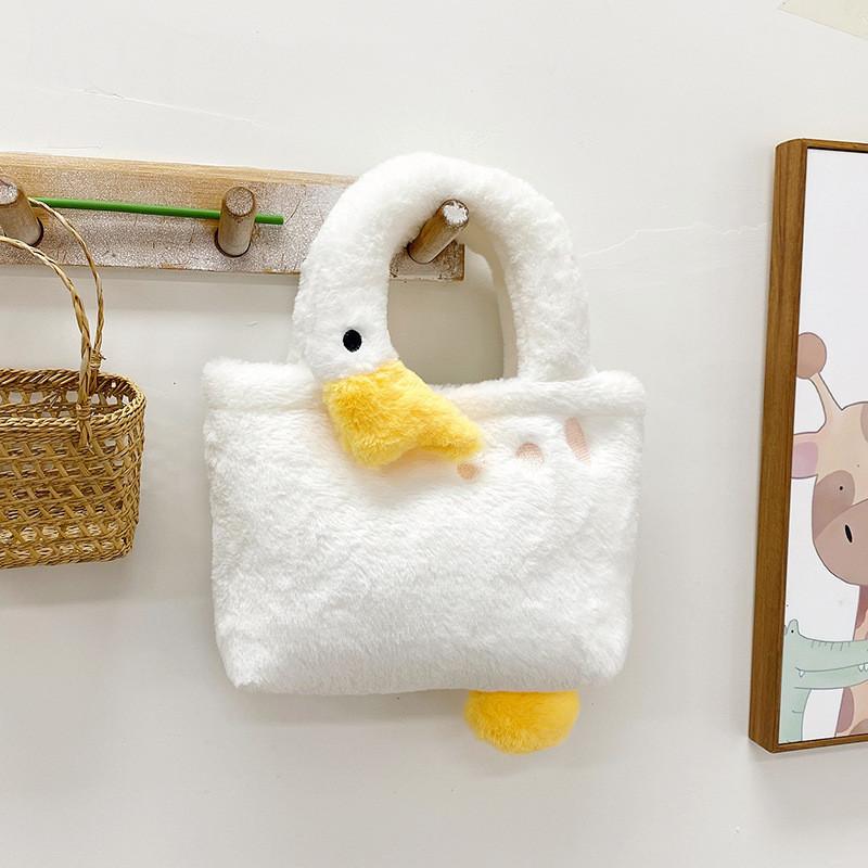 Cute Fluffy White Goose Bag For Girls Breathable Lightweight Plush Handbag