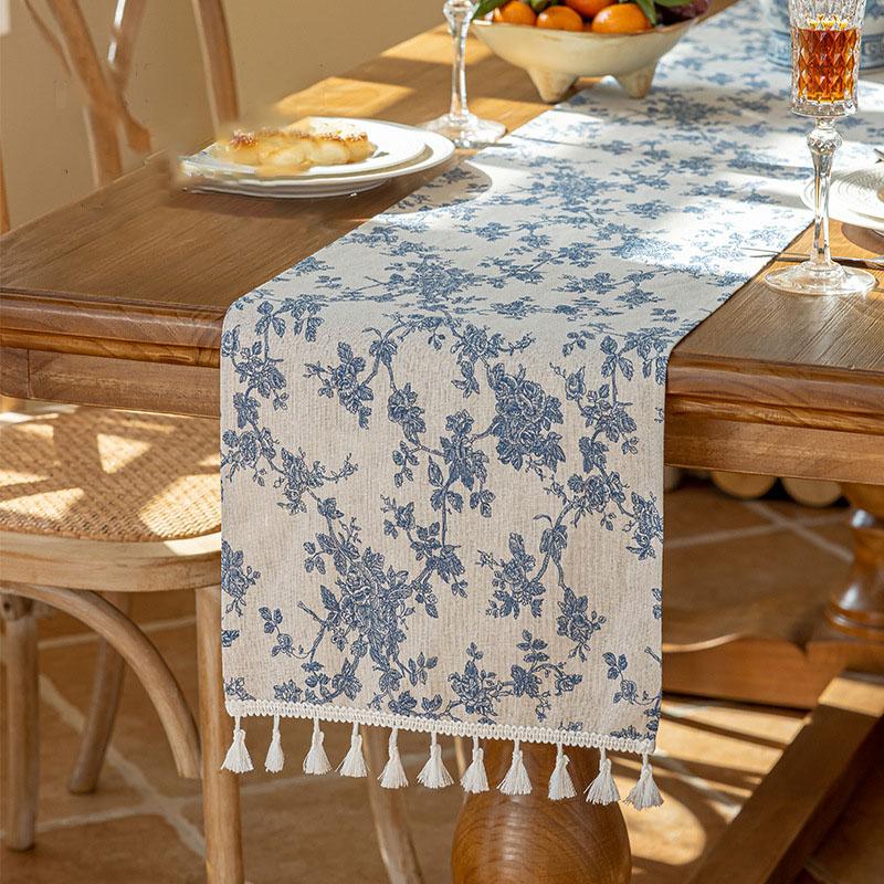 Retro Table Runner Blue Floral Kitchen Rectangle Table Runner Kitchen Table Decoration Indoor Outdoor Home Party Supplies