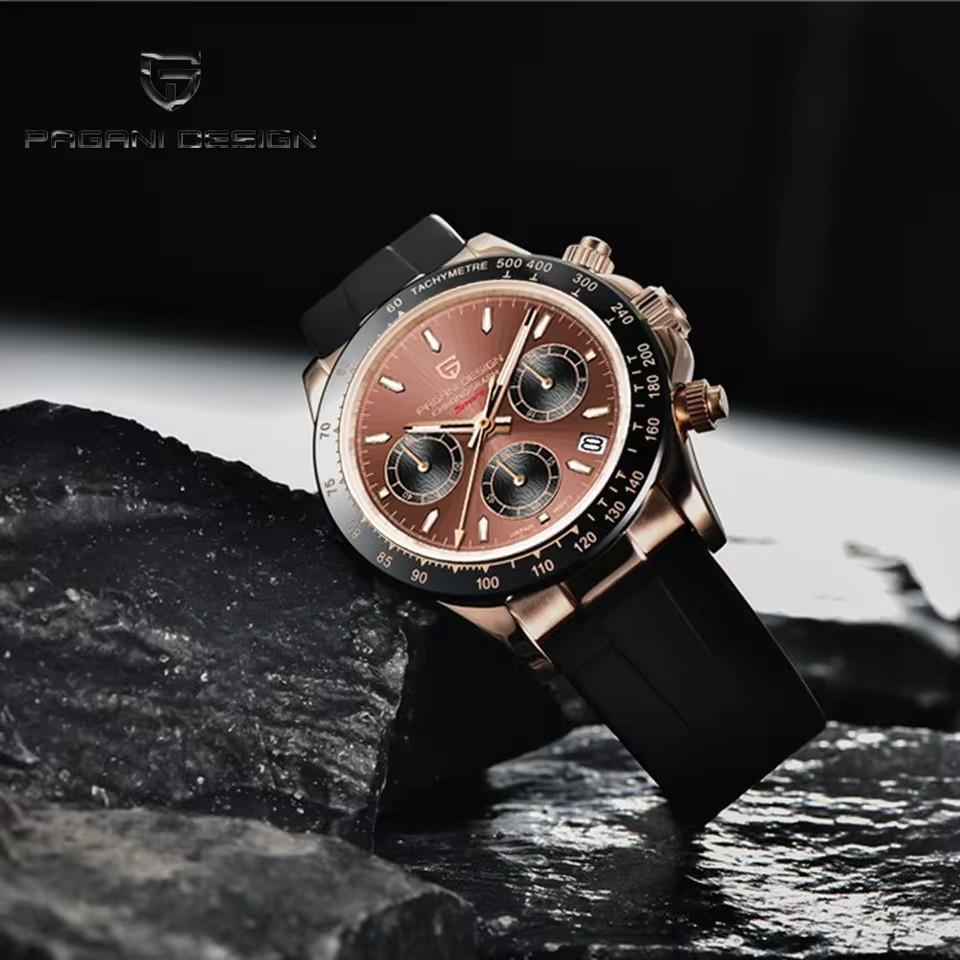PAGANI DESIGN 40MM New V2 Gold Brown Color Dial Classic Luxury Men Quartz Watch VK63 Sapphire Retro Chronograp Watches for men