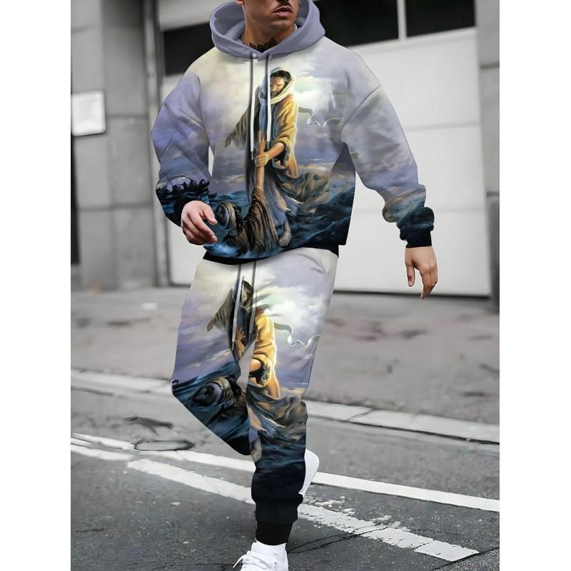 Fashion Skull 3D Print Hoodie Sweatpants Set Men