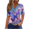 Summer Fashion 2026 New Women's Clothing 3D Butterfly Print V-Neck Three-Button Short Sleeve T-Shirt