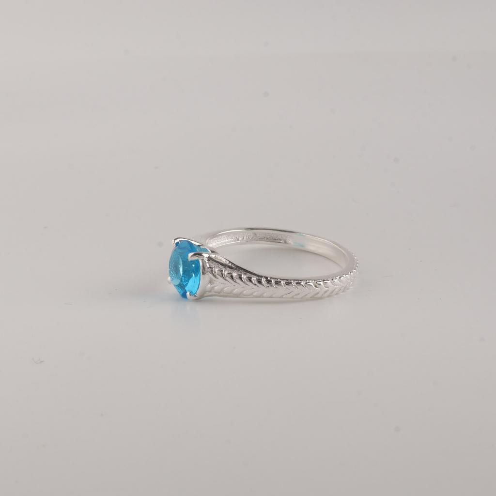 Anello Bohémien in Argento Sterling 925 con Topazio Blu Svizzero Gioielli Artigianali Per Donna CZR-27-12