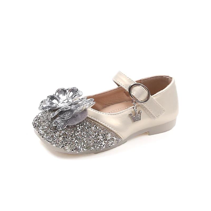 

2024 Детские кожаные туфли для девочек Осень Новая мода Мягкие Удобные Туфли Принцессы со стразами Шикарные Противоскользящие Туфли для платья 26 бежевый