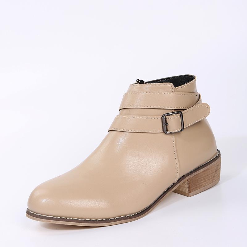 Juti 2021 Damen-Kurzstiefel mit Doppelschnalle – große Größe, europäischer und amerikanischer Stil für Frühling und Herbst.