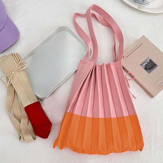 Faltbare Einkaufstasche Wiederverwendbar Akkordeon-Einkaufstasche Farbblock-Falten-Schultertasche für den Lebensmitteleinkauf Tägliche Besorgungen