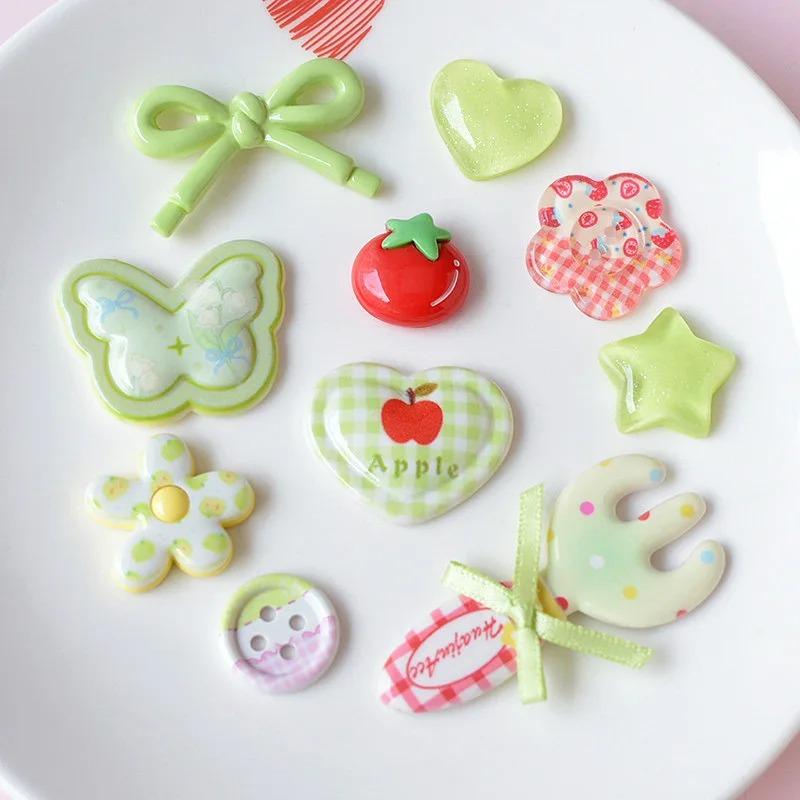 10PCS Green Fresh Fruit Cartoon Clog Charms DIY Shoe Pendants Cute Ornaments for Garden Shoes Xmas Party Kids Gift Decorations