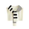 Ladies' Fashionable Shirt Draped Over A Shawl, Paired With A Striped Knitted Scarf
