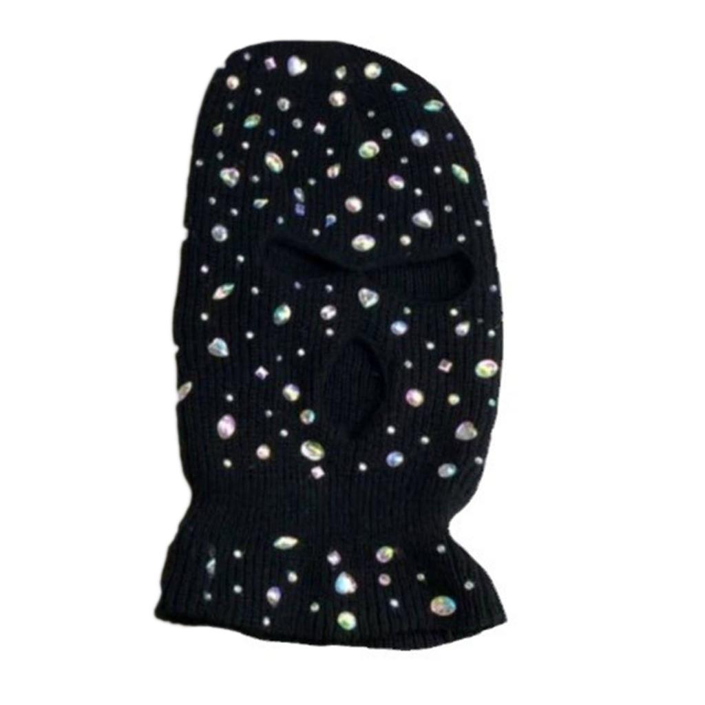 Balaclava Blingbling Face Cover Jeweled Hat Hooded Neck Warmer for Outdoor Halloween Cosplay Balaclava Cap