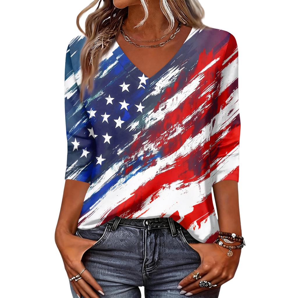 Long Sleeve Shirts for Women Womens Long Sleeve Tops Long Sleeve Tops for Women Womens Long Sleeve T Shirts Butterfly Print Flag V Neck