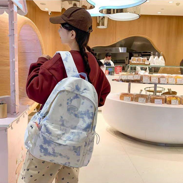 Schoolbag Tie-dye Niche Japanese ins Style School Bag Female, Simple High-end Sense Backpack High School Student Junior High School Student Backpack