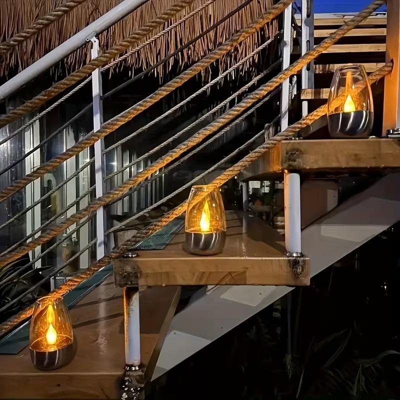 Solar Outdoor Candle LED Night Light Suitable for Indoor Desktop Step Decoration Garden Lawn Guardrail Street Stairs Steps Party