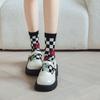 Flower Split Toe Short Socks Stripe Grid Toe Separator Socks Elastic Toe Mid-calf Socks  Women