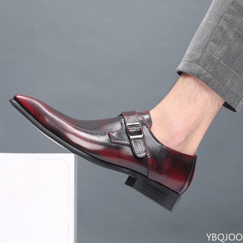 Belt Buckle Men's Shoes Fashion Low Heel Dress Shoes British Plus Size Leather Non Slip Footwear Male Formal Suit Shoe Homme