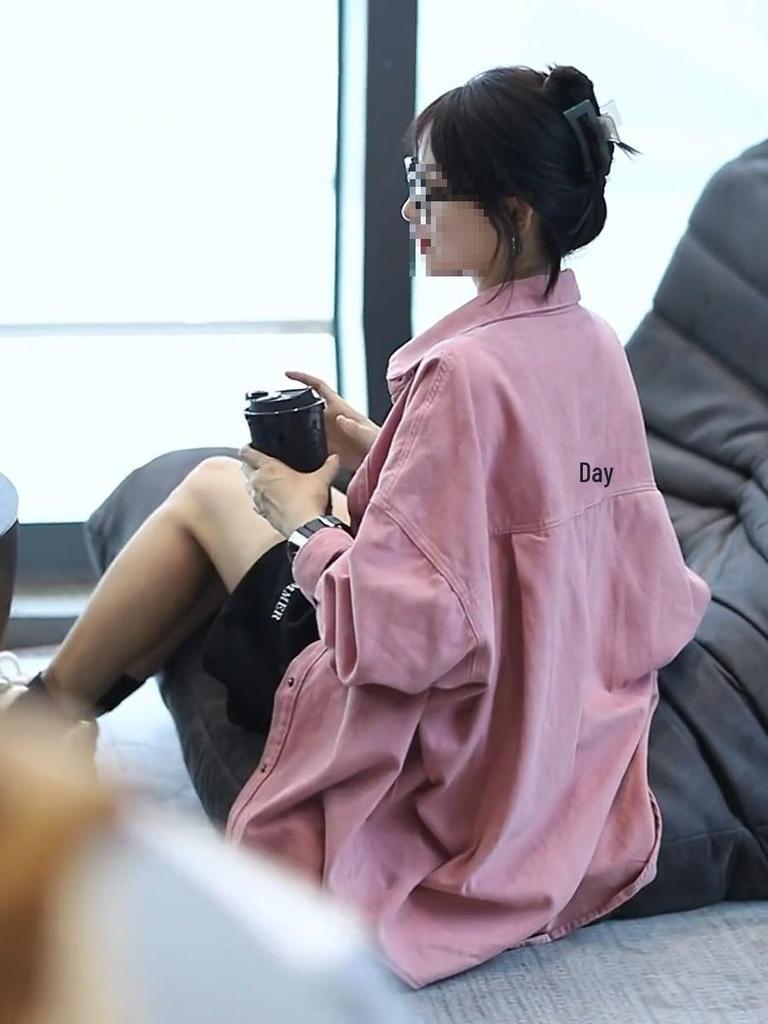 Women's Korean-Style Loose Mid-Length Denim Jacket - Casual, Petite, Versatile Shirt for Spring and Autumn 2025 Fashion