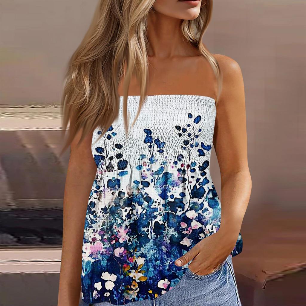 Tube-Tops für Damen, süßes, sexy, schulterfreies, ärmelloses T-Shirt mit Aufdruck