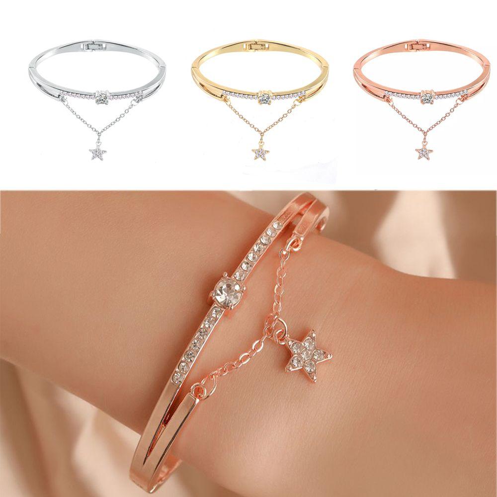 

Роскошные ювелирные изделия, браслет со звездами из розового золота, браслеты из нержавеющей стали с подвесками-манжетами