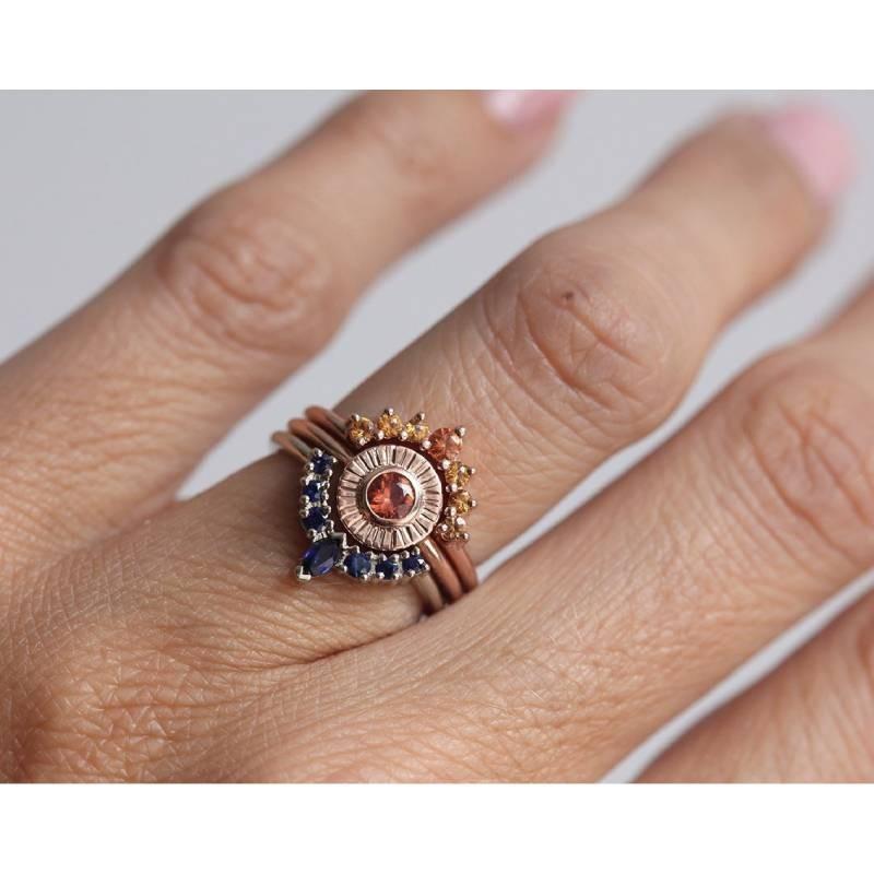 Elegant Rose Gold Three Piece Wedding Ring Set With Geometric Design For Women