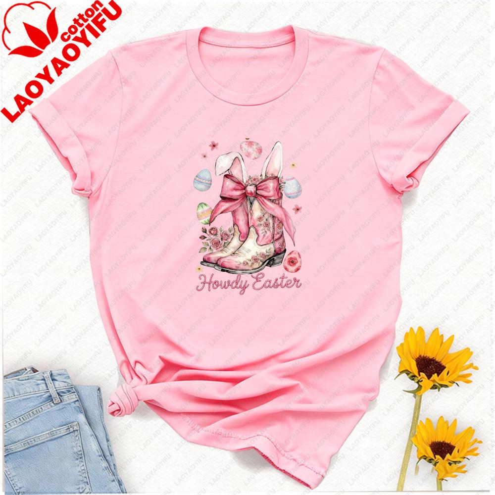 Howdy Easter Western Coquette Easter Bunny Cowgirl Aesthetic Retro Graphic T Shirts Oversized T Shirt Unisex Clothes Gothic Tops