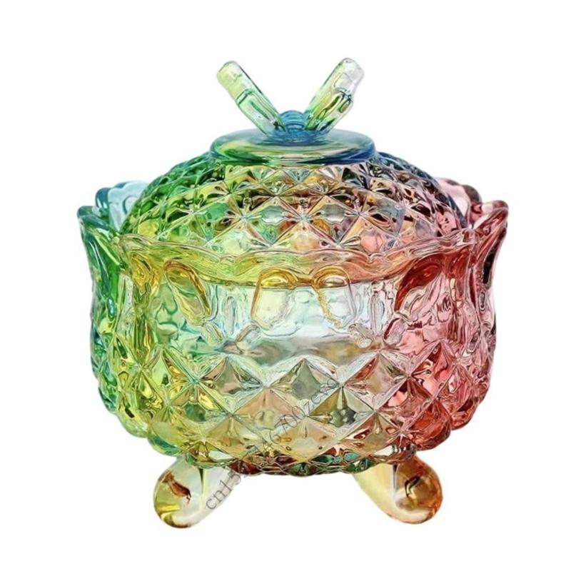 Colorful Handcraft Glass Storage Jar for Treats Home Organization Display P9YB