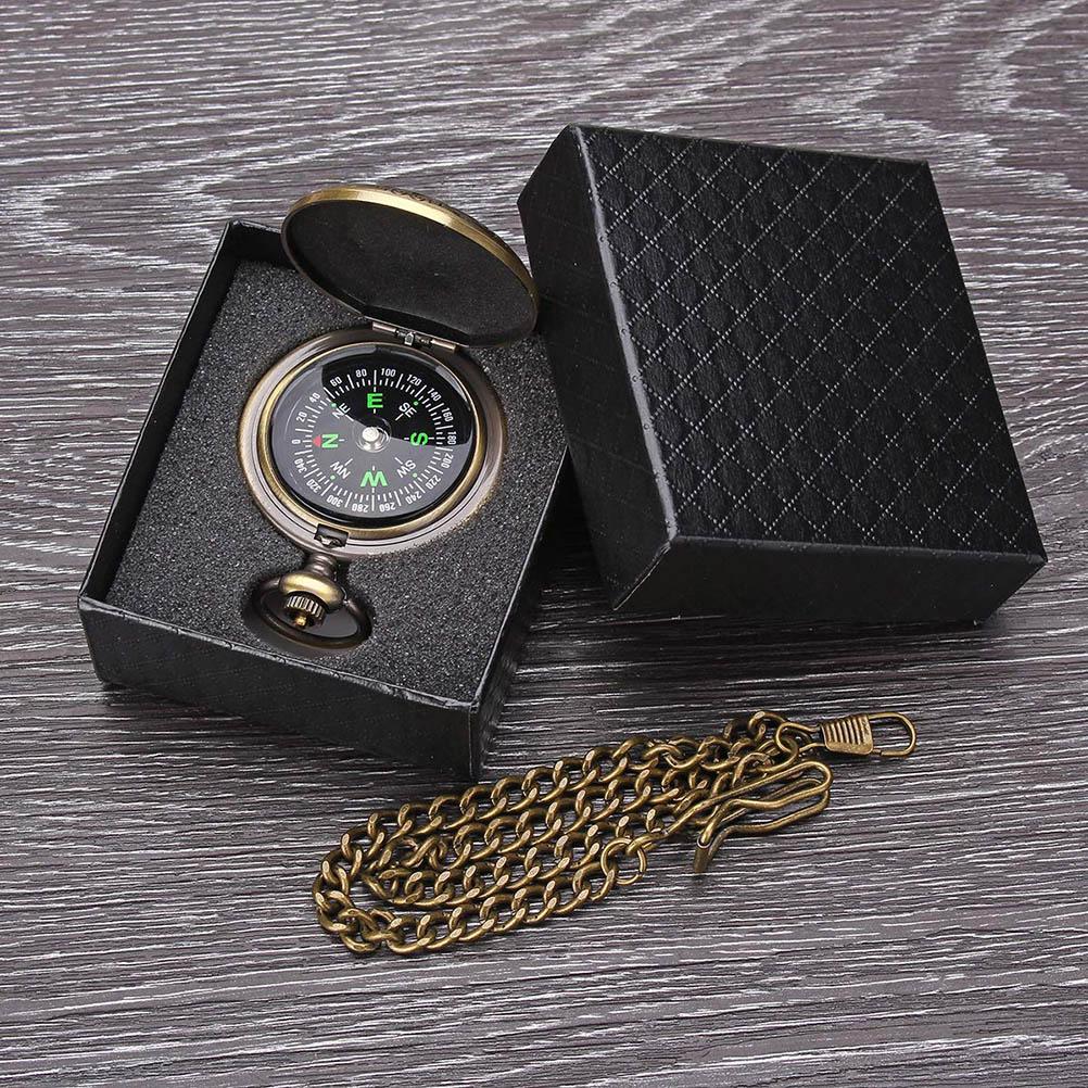 Retro Compass Portable Classic Compass with Metal Chain for Outdoor Activities
