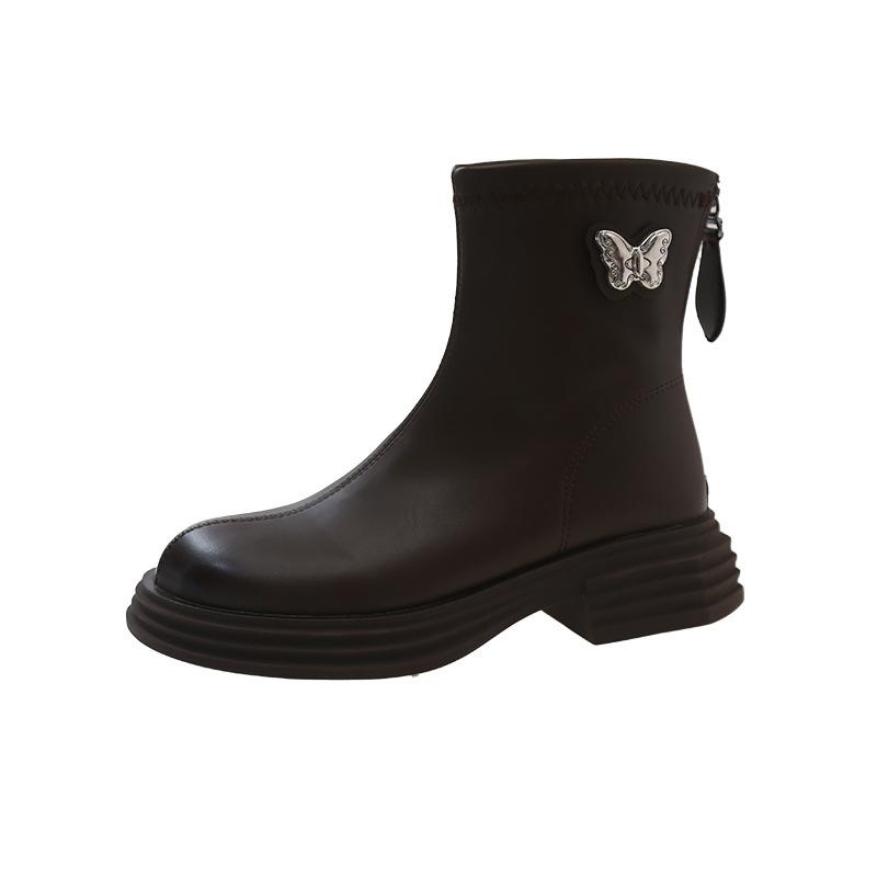 

2024 зима нові модні чоботи британський стиль маленький чоловік тонкі універсальні круглий носок короткі чоботи на товстій підошві черевики Мартін жіночі 40 коричневий