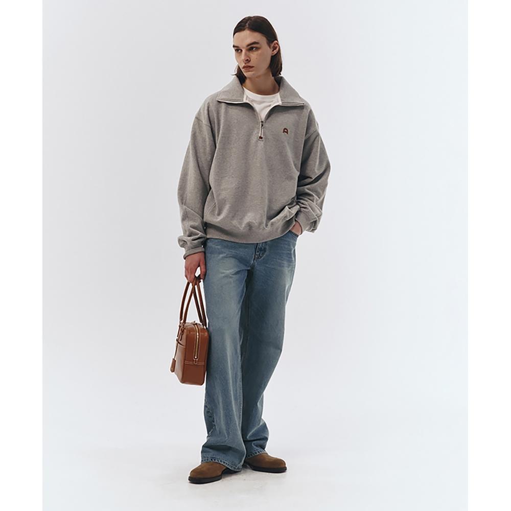 

DUNST UNISEX LEATHER LOGO HALF ZIPUP SWEATSHIRT MELANGE GREYMUDTS3A107G2