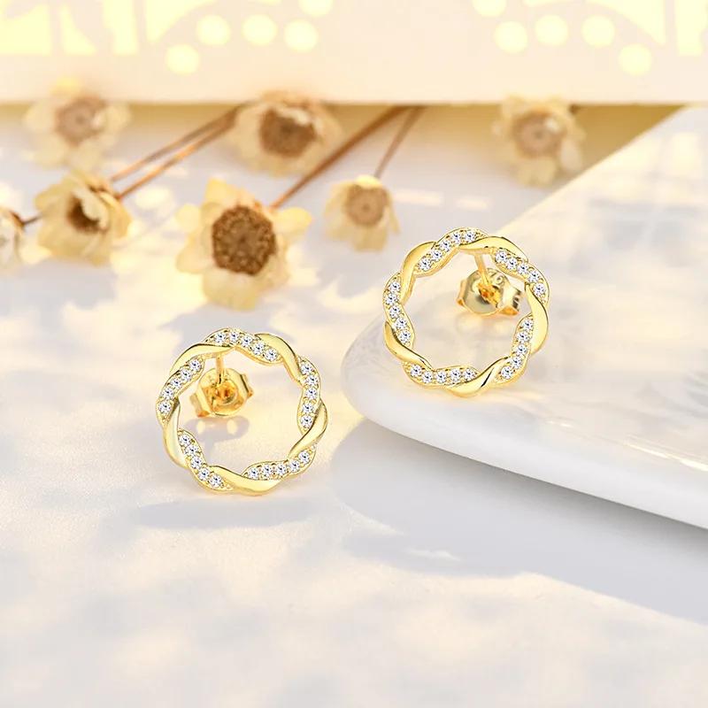 Новая круглая серьга-гвоздик из бечевки для женщин, простой темперамент, гипербола, серебряная игла, металлическое переплетение, ухо, подарок