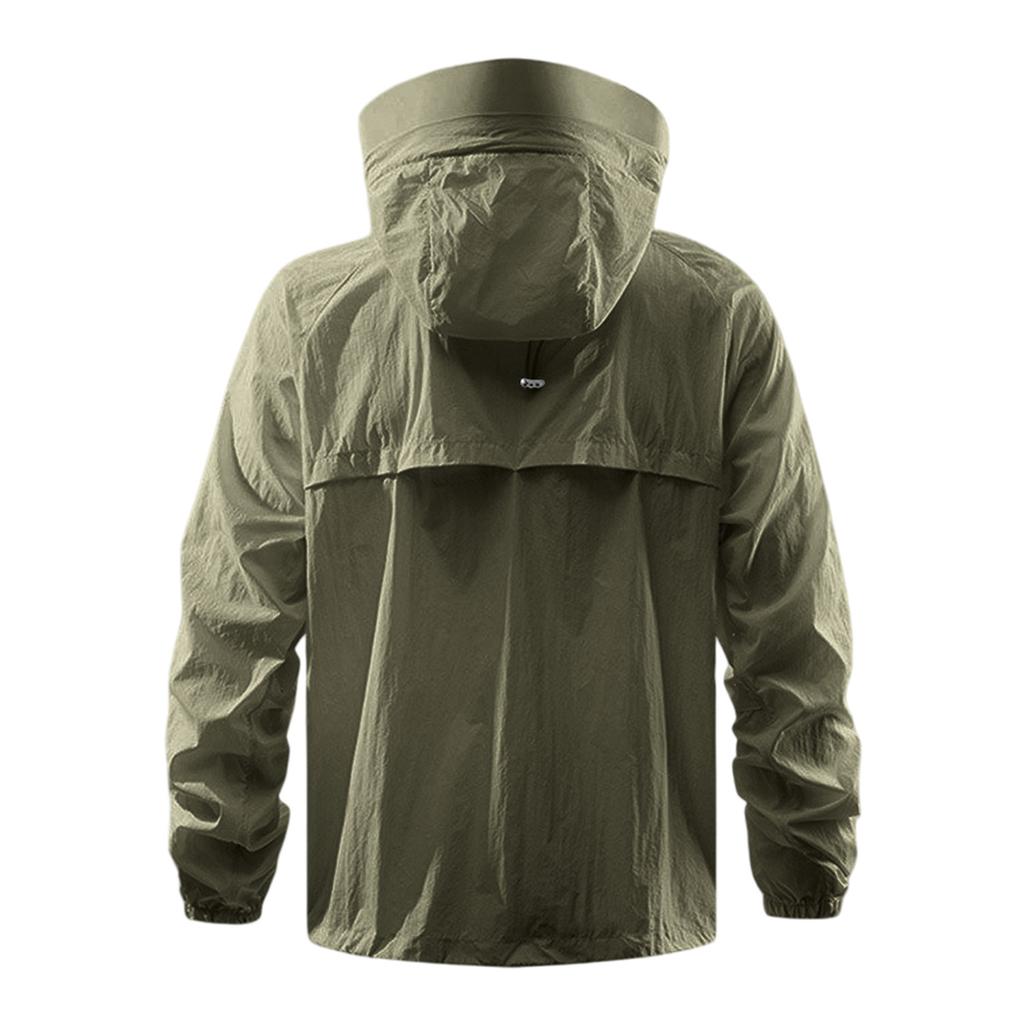 Giacca Antivento Leggera con Cappuccio da Uomo con Chiusura a Zip e Coulisse Regolabile