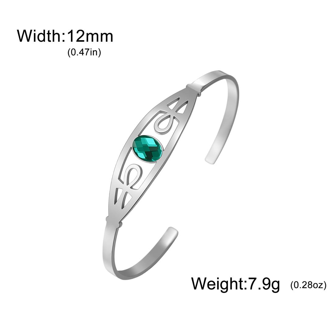 Green Zircon Egyptian Cross Bracelets Stainless Steel Vintage Ankh Cross Cuff Bangle for Women Amulet Jewelry Wholesale