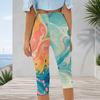 Women Plus Size Capri Length Leggings Abstract Pink Purple Gradient Sunset Print High Waist Stretchy Yoga Pants For Casual Workout Daily Wear