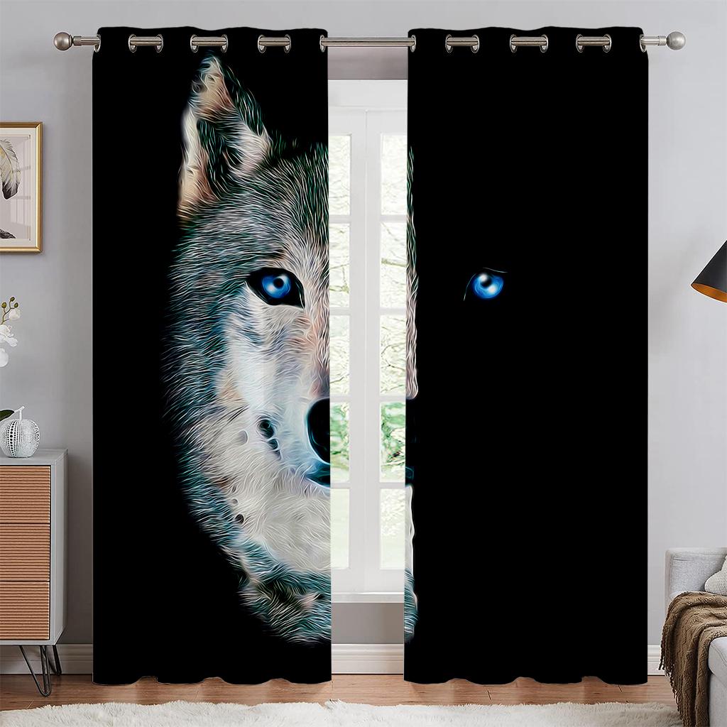 Starry Sky Water Fire Wolf Symmetrical 3d Printing Curtain Bedroom Living Room Study Kitchen Curtain Home Decoration 2PCS