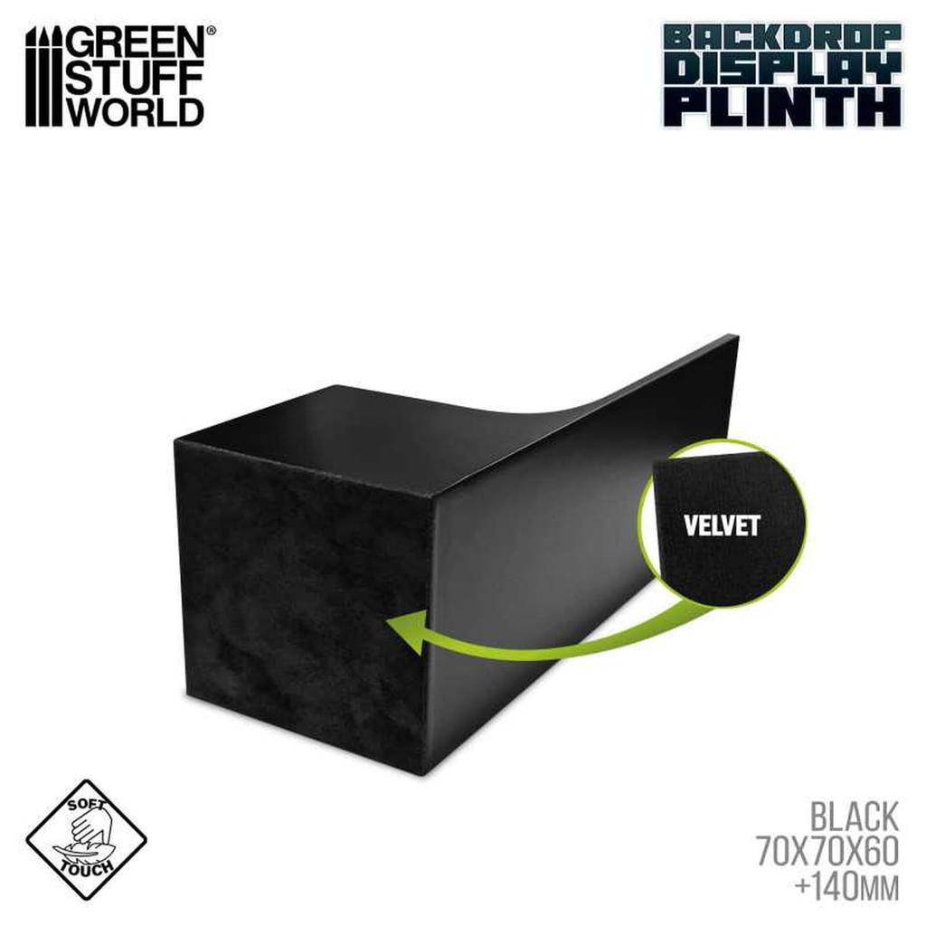 Green Stuff World Square Display Stand with Back, 70mm x 70mm, Black, Hobby Accessory, GSWD-3474