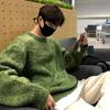 Grüner Herrenbekleidung Pullover Japanischer Vintage Solide Übergroßer lässiger Pullover Strickpullover Winter Langarm Koreanische Herrenkleidung