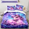 3PC Custom Name Unicorn Fantasy Artwork Bedding Set Duvet Cover Closure Includes 1 Duvet Cover & 2 Pillowcases for Bedroom
