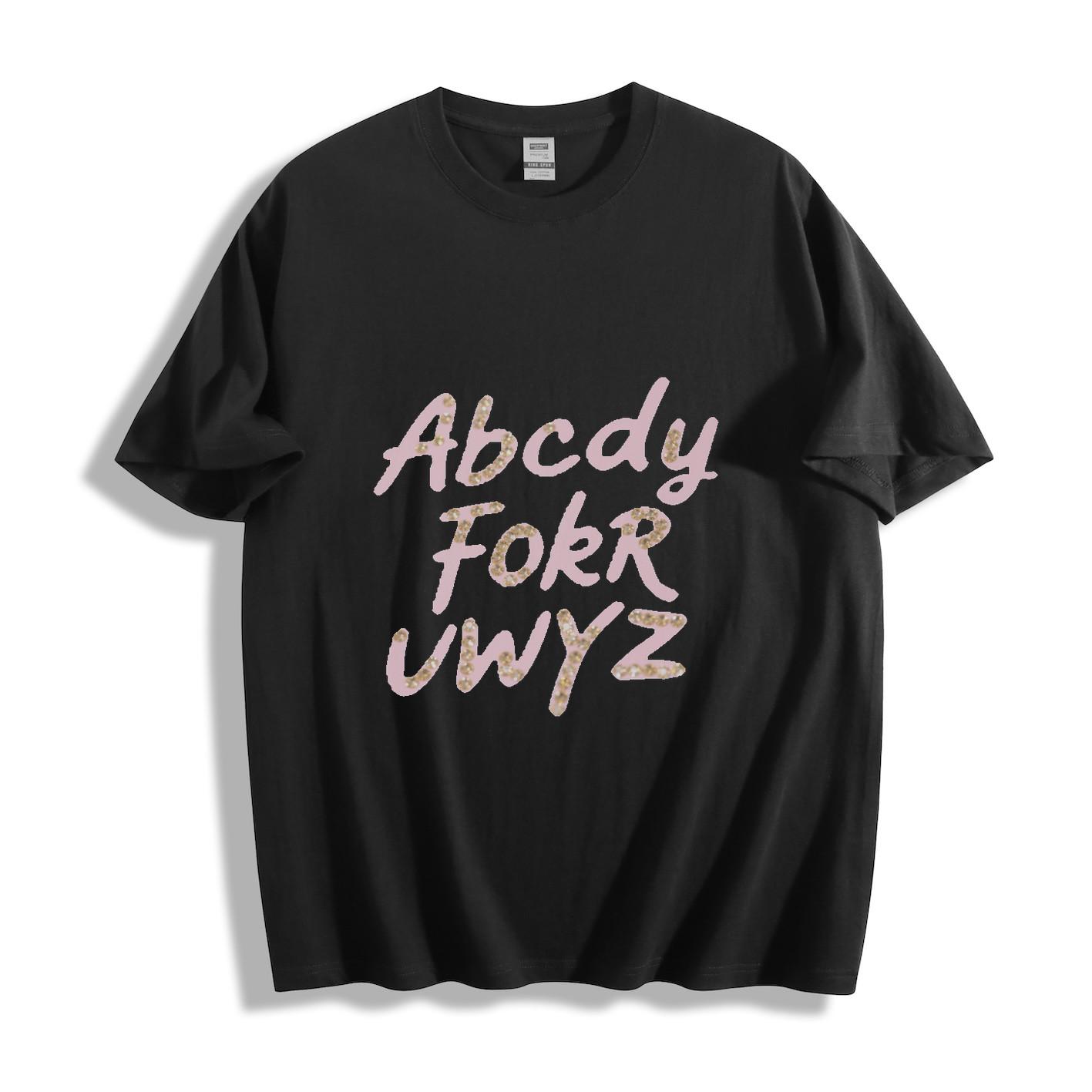 Pink Leopard-Print Alphabet Abcdy FokR Uwyz Graphic T-Shirt Mens Womens Tees Top M