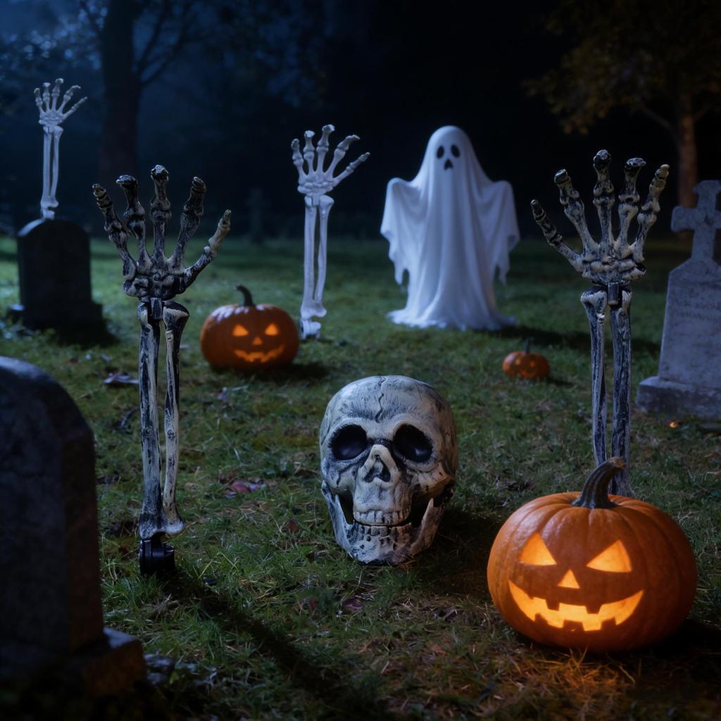 Haunted Skull Hand Ground Stake Set - 3-Piece Halloween Courtyard Decoration