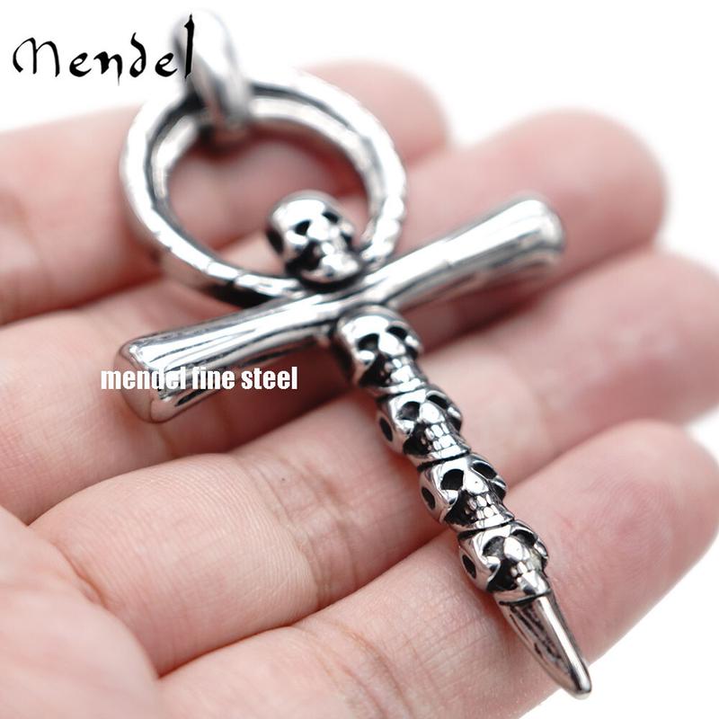 Mens Large Big Egyptian Gothic Skull Biker Ankh Cross Pendant Necklace Gift