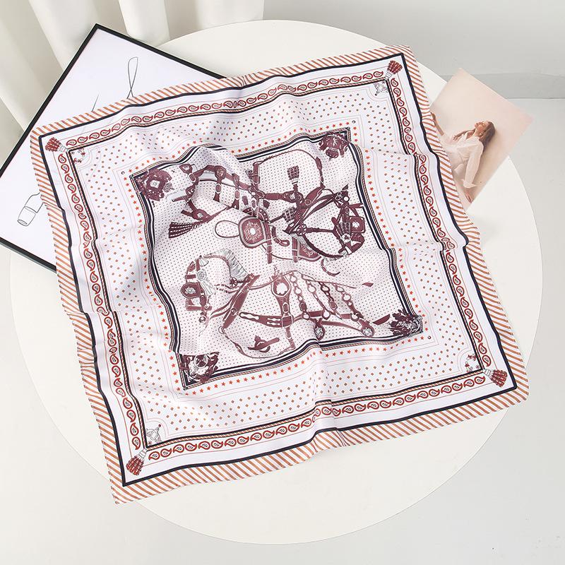 Skin-friendly chain simulation silk small square scarf breathable sunscreen scarf neck protection small scarf 71CM women's silk scarf