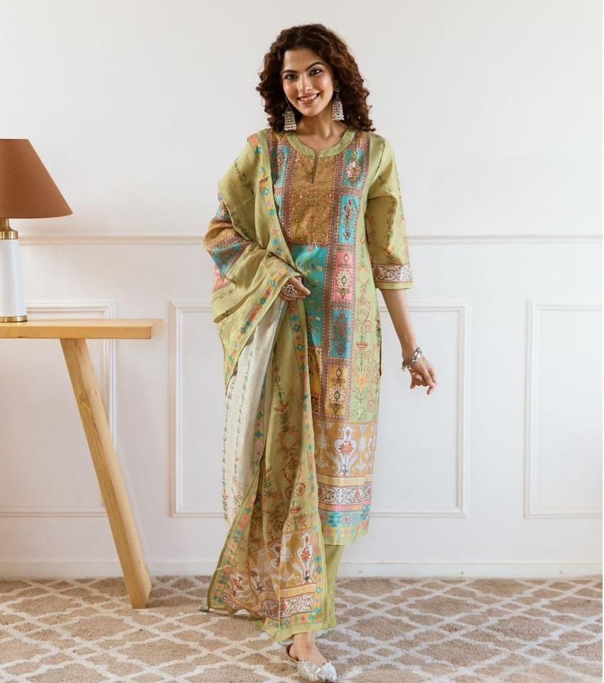 Women Indian Pakistani Designer Kurta Pant Dupatta Set Bollywood Top Tunic Kurti Salwar Kameez